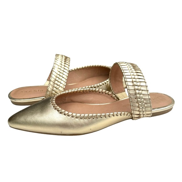 NEW Jack Rogers Metallic Gold Leather Pointed Tow Woven Strap Mules Flats Women - Picture 1 of 17